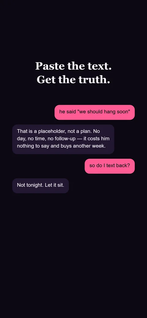 IntoYou message decoder reading a text exchange