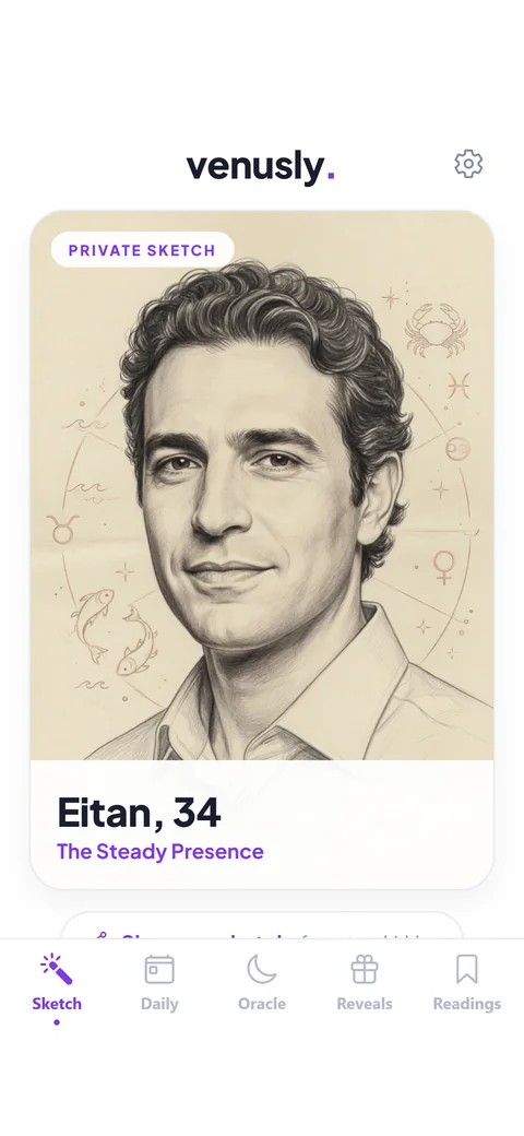 Venusly finished soulmate sketch named Eitan, 34